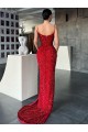 Sweep Train Red Sleeveless Sheath Velvet Sequin Prom Dress / Evening Dress Birmingham