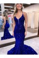 Court Train Royal Blue Sleeveless Mermaid Velvet Sequin Prom Dress Birmingham