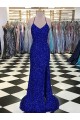 Sweep Train Royal Blue Sleeveless Sheath Velvet Sequin Prom Dress / Evening Dress Birmingham