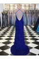 Sweep Train Royal Blue Sleeveless Sheath Velvet Sequin Prom Dress / Evening Dress Birmingham