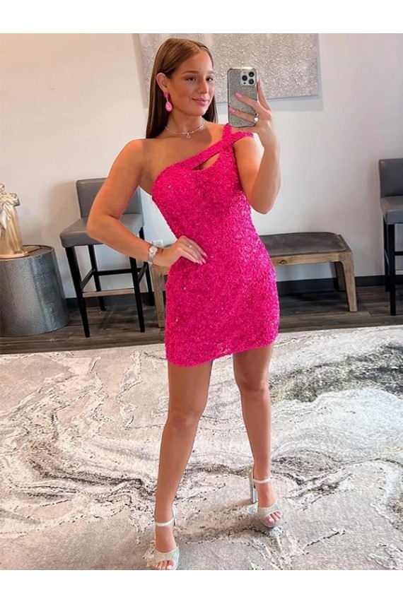 Short Fuchsia Sleeveless Sheath Velvet Sequin Prom Dress / Evening Dress Birmingham