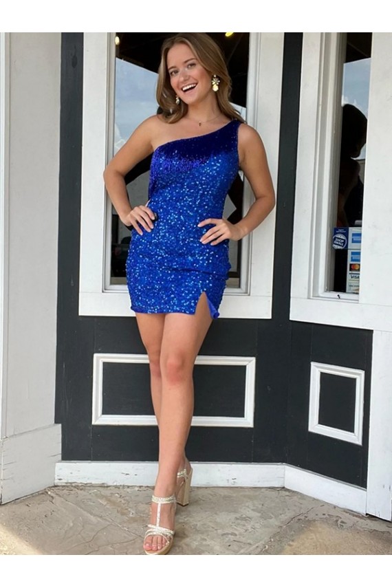 Short Royal Blue Sleeveless Sheath Velvet Sequin Evening Dresses Birmingham