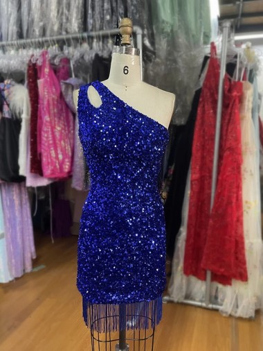 Short Royal Blue Sleeveless Sheath Velvet Sequin Evening Gowns Birmingham