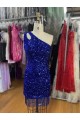 Short Royal Blue Sleeveless Sheath Velvet Sequin Evening Gowns Birmingham
