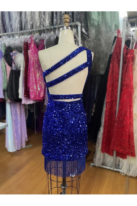 Short Royal Blue Sleeveless Sheath Velvet Sequin Evening Gowns Birmingham