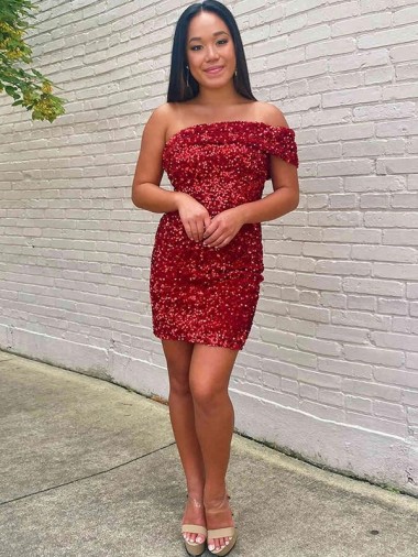 Short Burgundy Sleeveless Sheath Velvet Sequin Prom Dresses Birmingham