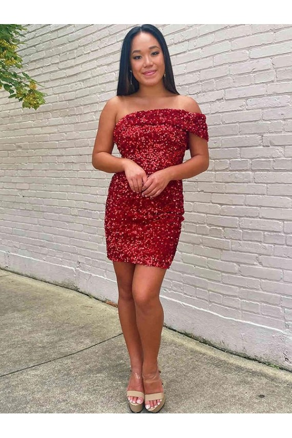 Short Burgundy Sleeveless Sheath Velvet Sequin Prom Dresses Birmingham