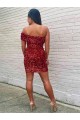 Short Burgundy Sleeveless Sheath Velvet Sequin Prom Dresses Birmingham