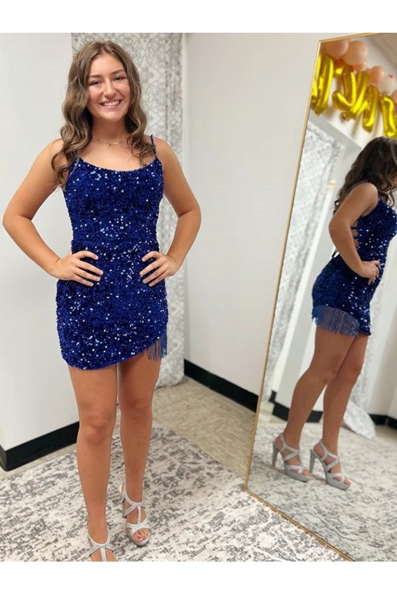 Short Royal Blue Sleeveless Sheath Velvet Sequin Dress Birmingham