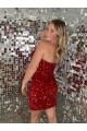 Short Burgundy Sleeveless Sheath Velvet Sequin Prom Dress Birmingham