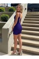 Short Royal Blue Sleeveless Sheath Velvet Sequin Prom Dress Birmingham