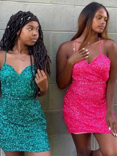 Short Dark Green Sleeveless Sheath Velvet Sequin Prom Dress Birmingham