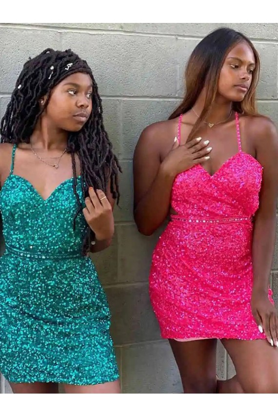 Short Dark Green Sleeveless Sheath Velvet Sequin Prom Dress Birmingham