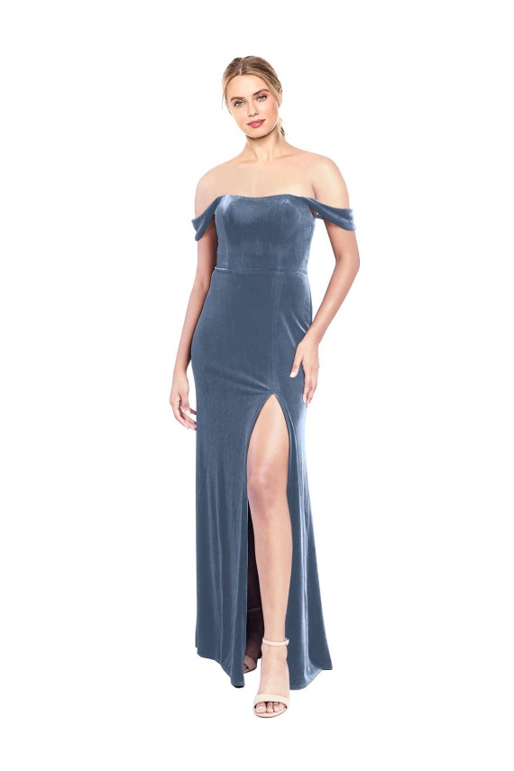 Long Dusty Blue Sleeveless A-Line Prom Dress / Bridesmaid Dress Birmingham