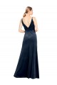 Long Dark Navy Sleeveless A-Line V-Back Stretch Velvet Prom Dress / Bridesmaid Dress Birmingham