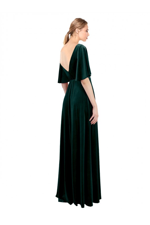 Long Dark Green Flutter Sleeves A-Line V-Back Prom Dress / Bridesmaid Dress Birmingham