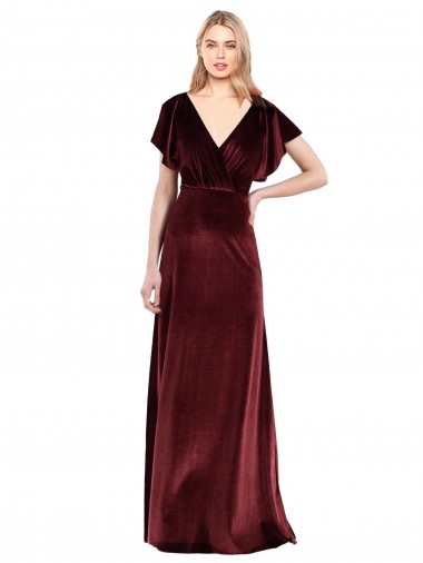 Long Burgundy Flutter Sleeves A-Line V-Back Prom Dress / Bridesmaid Dress Birmingham
