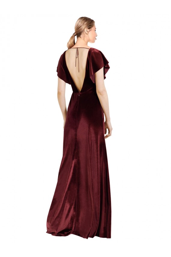 Long Burgundy Flutter Sleeves A-Line V-Back Prom Dress / Bridesmaid Dress Birmingham