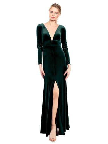 Long Dark Green Long Sleeves A-Line Open Back Black Tie Prom Dress / Bridesmaid Dress Birmingham