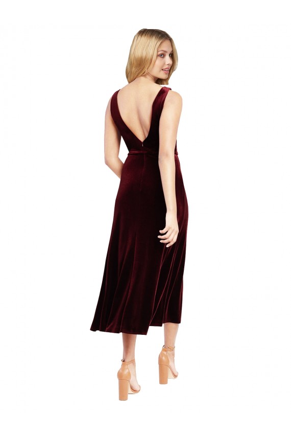 Midi Length Burgundy Sleeveless A-Line V-Back Prom Dress / Bridesmaid Dress Birmingham