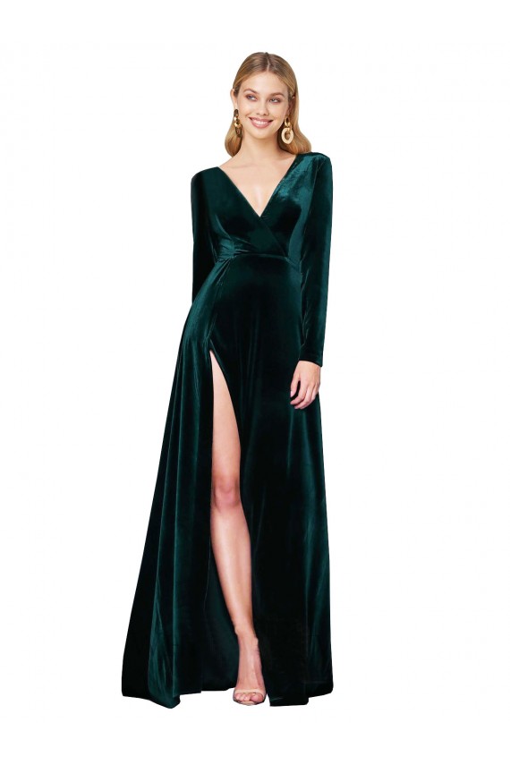 Sweep Train Dark Green Long Sleeves A-Line Black Tie Evening Gown / Prom Dress / Bridesmaid Dress Birmingham