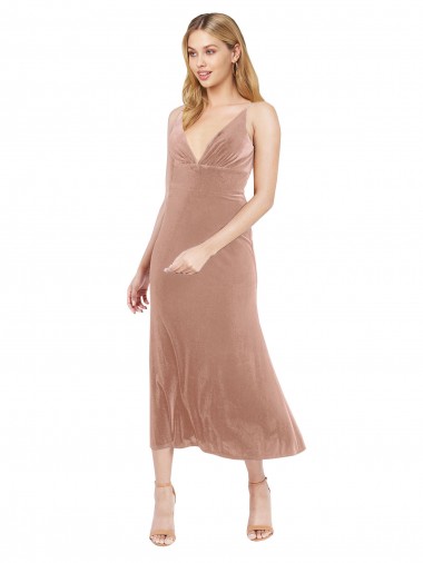 Midi Length Pink Sleeveless A-Line V-Back Prom Dress / Bridesmaid Dress Birmingham