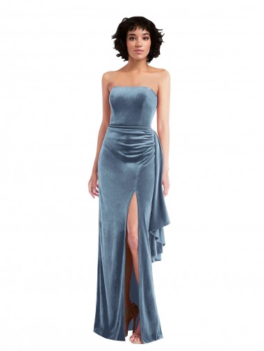 Long Dusty Blue Sleeveless Sheath Low Back Stretch Velvet Formal Evening Gown / Prom Dress / Bridesmaid Dress Birmingham