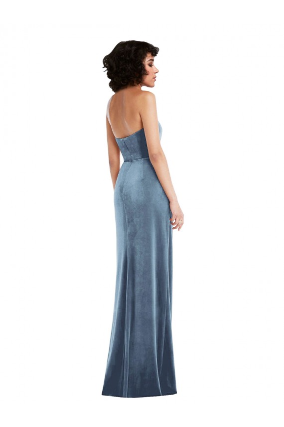 Long Dusty Blue Sleeveless Sheath Low Back Stretch Velvet Formal Evening Gown / Prom Dress / Bridesmaid Dress Birmingham