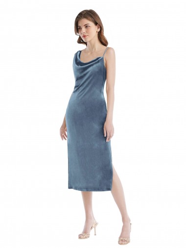 Long Dusty Blue Sleeveless Sheath Semi Formal Evening Dress / Prom Dress / Bridesmaid Dress Birmingham