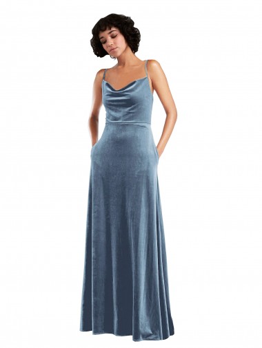 Long Dusty Blue Sleeveless Sheath Open Back Semi Formal Evening Dress / Prom Dress / Bridesmaid Dress Birmingham