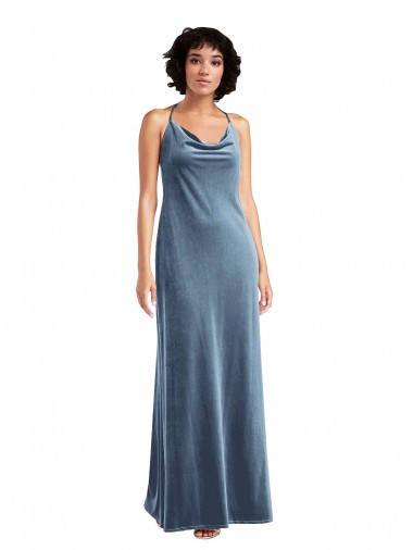 Long Dusty Blue Sleeveless Sheath V-Back Bridesmaid Dress / Evening Dress Birmingham