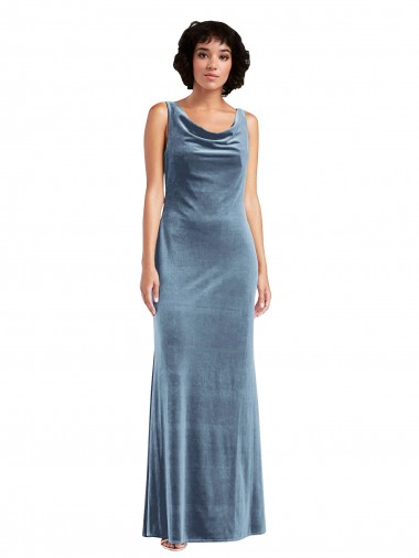 Long Dusty Blue Sleeveless Sheath V-Back Evening Dress / Bridesmaid Dress Birmingham