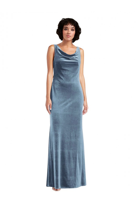 Long Dusty Blue Sleeveless Sheath V-Back Evening Dress / Bridesmaid Dress Birmingham