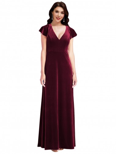Long Burgundy Flutter Sleeves A-Line Semi Formal Evening Dress / Prom Dress / Bridesmaid Dress Birmingham