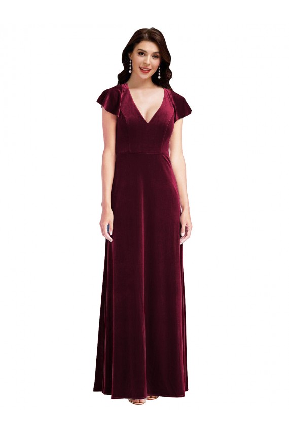 Long Burgundy Flutter Sleeves A-Line Semi Formal Evening Dress / Prom Dress / Bridesmaid Dress Birmingham