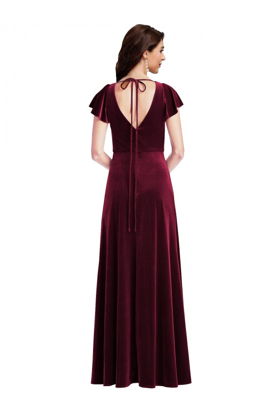 Long Burgundy Flutter Sleeves A-Line Semi Formal Evening Dress / Prom Dress / Bridesmaid Dress Birmingham