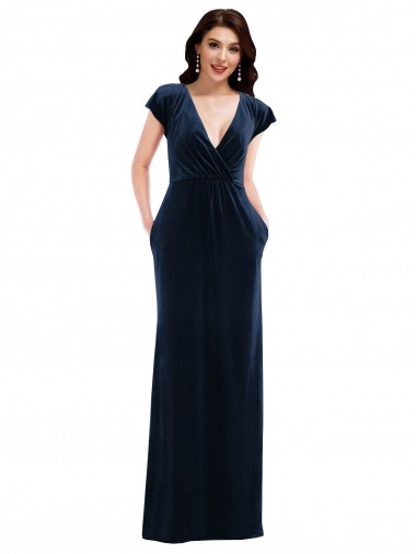 Long Dark Navy Flutter Sleeves A-Line Formal Dress / Bridesmaid Dress Birmingham