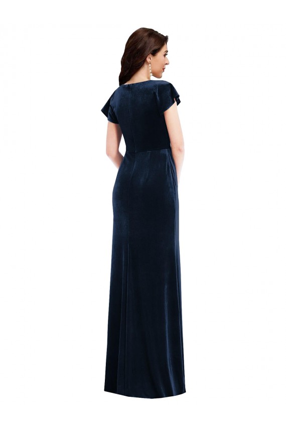 Long Dark Navy Flutter Sleeves A-Line Formal Dress / Bridesmaid Dress Birmingham