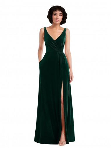 Long Dark Green Sleeveless A-Line V-Back Bridesmaid Dress / Evening Dress Birmingham