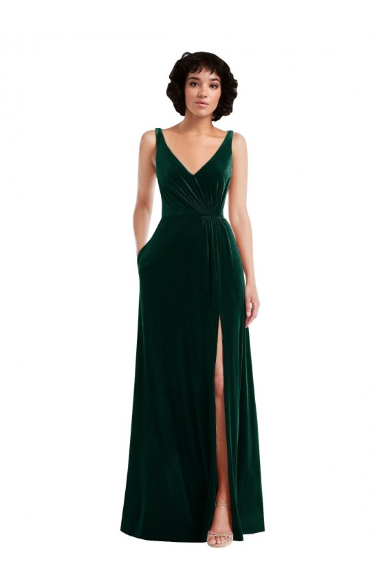 Long Dark Green Sleeveless A-Line V-Back Bridesmaid Dress / Evening Dress Birmingham