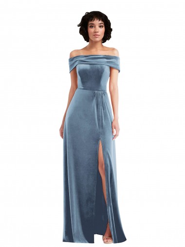 Long Dusty Blue Sleeveless A-Line Semi Formal Evening Dress / Prom Dress / Bridesmaid Dress Birmingham