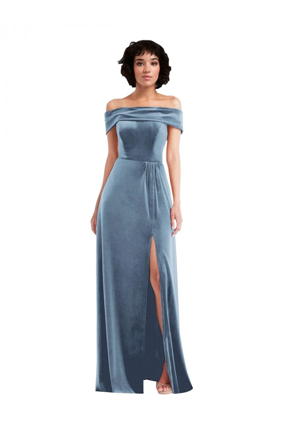 Long Dusty Blue Sleeveless A-Line Semi Formal Evening Dress / Prom Dress / Bridesmaid Dress Birmingham
