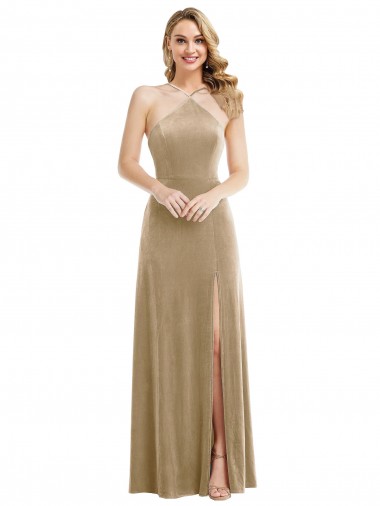 Long Champagne Sleeveless A-Line Open Back Semi Formal Evening Dress / Prom Dress / Bridesmaid Dress Birmingham