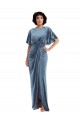 Long Dusty Blue Flutter Sleeves Sheath Open Back Semi Formal Evening Dress / Prom Dress / Bridesmaid Dress Birmingham