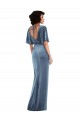 Long Dusty Blue Flutter Sleeves Sheath Open Back Semi Formal Evening Dress / Prom Dress / Bridesmaid Dress Birmingham