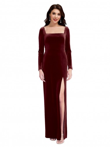 Long Burgundy Long Sleeves A-Line Low Back Prom Dress / Bridesmaid Dress Birmingham