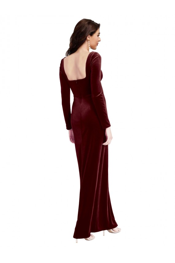 Long Burgundy Long Sleeves A-Line Low Back Prom Dress / Bridesmaid Dress Birmingham