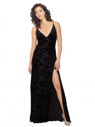 Long Black Sleeveless Sheath Open Back Front Slit Bridesmaid Dress Birmingham