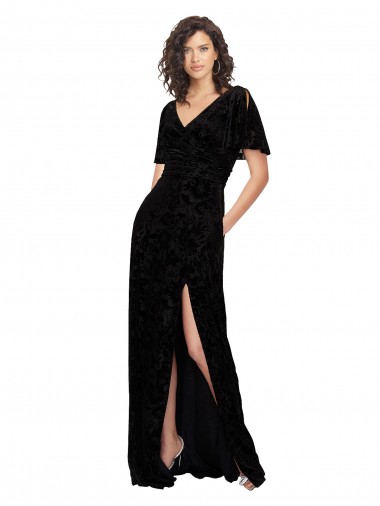 Long Black Short Split Sleeves A-Line V-Back Bridesmaid Dress Birmingham
