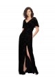 Long Black Short Split Sleeves A-Line V-Back Bridesmaid Dress Birmingham